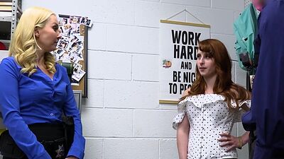 Female officer and male officer fucks shoplifter Alice Marie