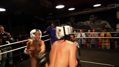 Ebony pornstar Angela Lady Armani and Jamie Lynn fighting in a boxing ring