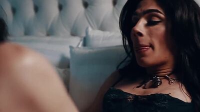 Teen brunette gets her tight pussy fucked by TS stepmommy
