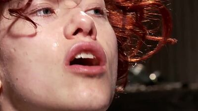 Deep throat ginger takes facial