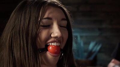 Bound slave mouth and pussy toyed