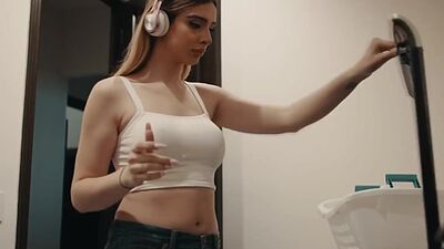 Big tits tranny Ivory Mayhem bareback anal in the bathroom