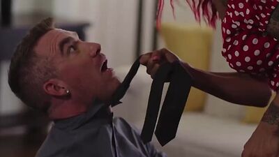 Busty redhead Ts Foxxy bareback anal fucks as her bf watches