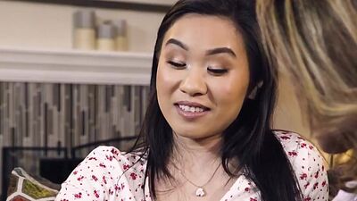 Nippon lesbian babes enjoy facesitting and 69 sex on couch