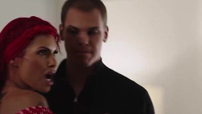 Busty ts Foxxy blowjobs and anal barebacked as husband watch