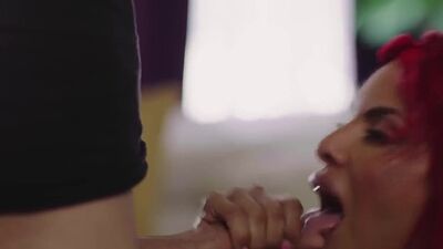 Busty ts Foxxy blowjobs and anal barebacked as husband watch