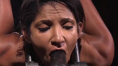 Predicament bondage BDSM babe gets spanked over whole body