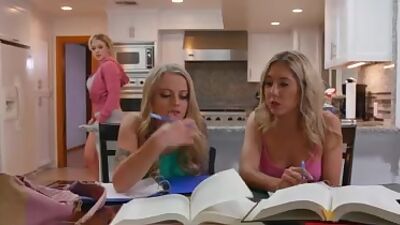 Busty lez stepmom licks stepteen pussy before scissoring
