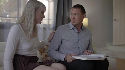 Ladyboy educator throats and bareback fucks her guy student