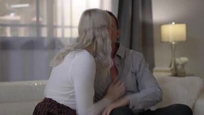 Ladyboy educator throats and bareback fucks her guy student