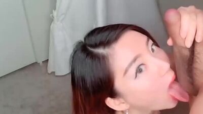 Asian Girlfriend Giving Passionate Blowjob and Getting a Facial