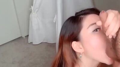 Asian Girlfriend Giving Passionate Blowjob and Getting a Facial