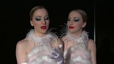 Petite blonde Porcelain Twinz in sexy uniforms presenting a hot show