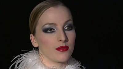 Petite blonde Porcelain Twinz in sexy uniforms presenting a hot show