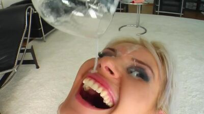 Cum For Cover Four cum shots in a wine glass