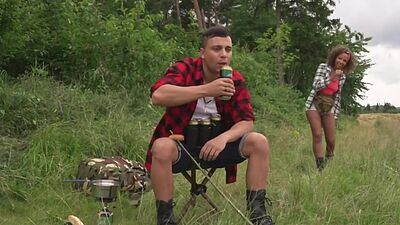 Black smalltitted teen fingered n fucked outdoor under tent