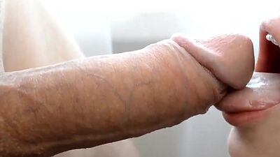 Stepsister giving me close up blowjob and swallows cum