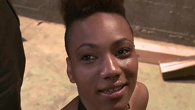 Ebony slave trainee licked by gimp