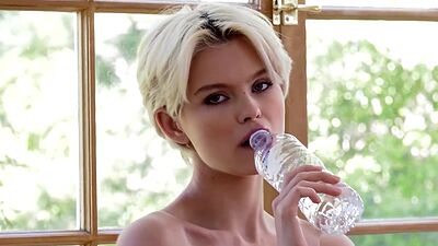 Perfect big tits blonde teen model Masha Chi posed after perfect training