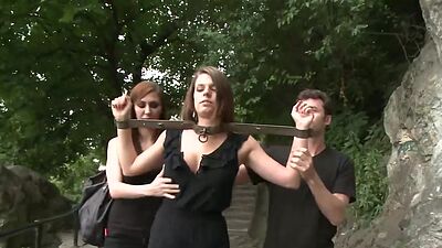 Beautiful busty babe naked in public