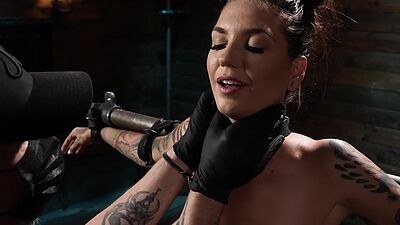 BDSM tattoo babe whipped and pussyfingered by CMNF master