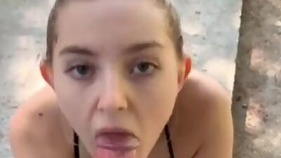 My first Public Blowjob almost Caught with Cum on my Face Eva Elfie