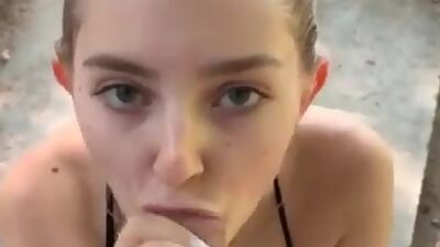 My first Public Blowjob almost Caught with Cum on my Face Eva Elfie
