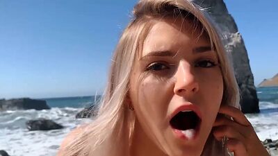 Russian Teen Swallows Hot Cum on Californian Public Beach Eva Elfie