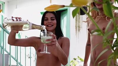 Sexy teens Lorena Hidalgo and Estefania Pahe passion posing and striptease