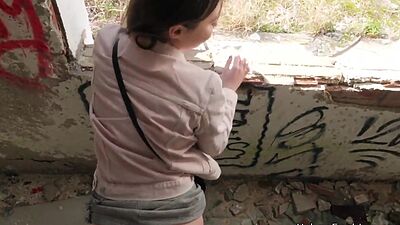 Beautiful euro babe fucks in public