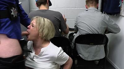 Busty blonde milf lets officer fuck her to get out stepson in trouble