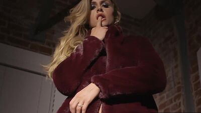 Perfect big boobed blonde Ella Silver stripping and spreading her long legs
