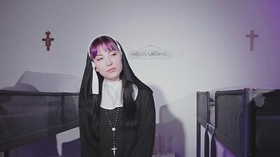 Tattooed TS babe deepthroats priest in the dormitory room