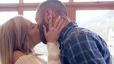 Petite teen Allie Nicole turned on by big cock farmer watching him work