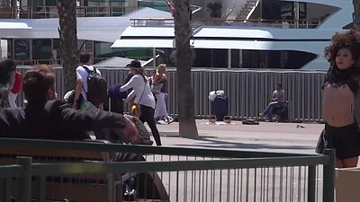 Public whipped smalltits babe by master and mistress outdoor