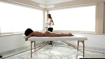 Ebony lesbian Misty Stone enjoys pussy licking by big ass Dani Daniels