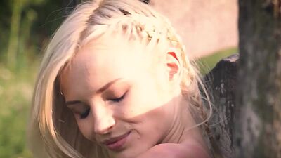 Petite blonde model with small tits Zazie reveals her natural naked body