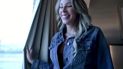 POV fucking blonde milf in black dress