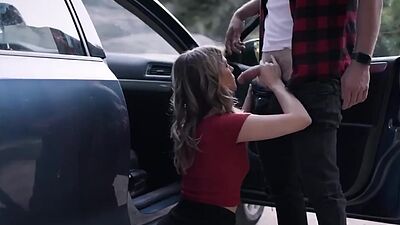 Petite blonde facefucked and banged outdoors by a stranger