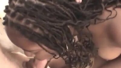 POV ebony sucks off white dick