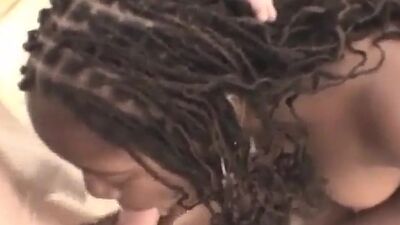 POV ebony sucks off white dick