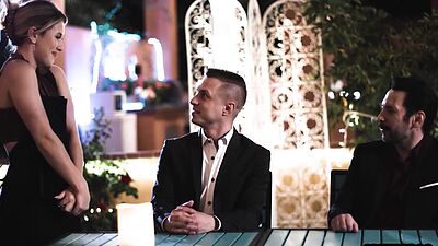 Teen waitress Paige Owens craves for rough double penetration by friends