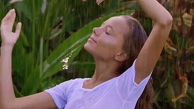 Perfect big ass MILF Katya Clover posing naked on the rain after hard work