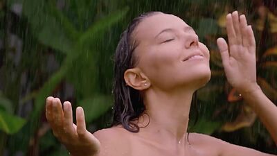 Perfect big ass MILF Katya Clover posing naked on the rain after hard work