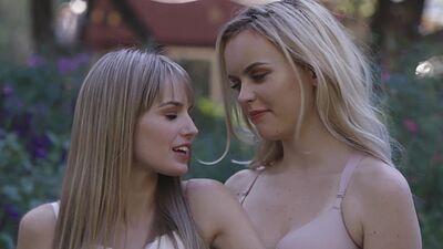 Scarlett Sage and River Fox have lesbian sex in garden