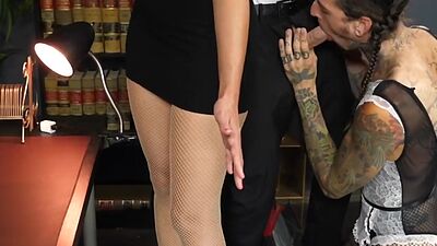 Bisex busty office MILF enjoy facesitting 3some with bi guys part 4