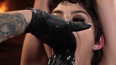 Hogtied suspended slave fucked