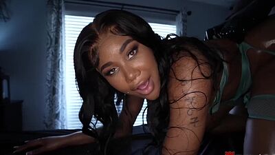 Busty ebony whore Jordyn Falls oiled and fucked by Jay Banghers rod