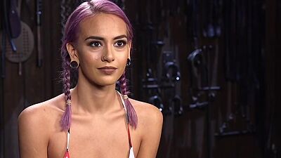 Coloredhair  BDSM babe pussytoyed with big dildo by master