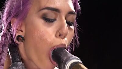 Coloredhair  BDSM babe pussytoyed with big dildo by master